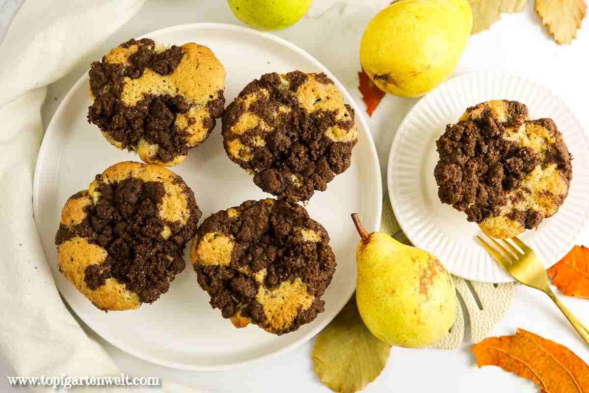 Birnen Muffins mit Streusel aus Schoko - Foodblog Topfgartenwelt