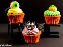 Halloween Cupcake Auge, Fledermaus, Kürbis - Foodblog Topfgartenwelt