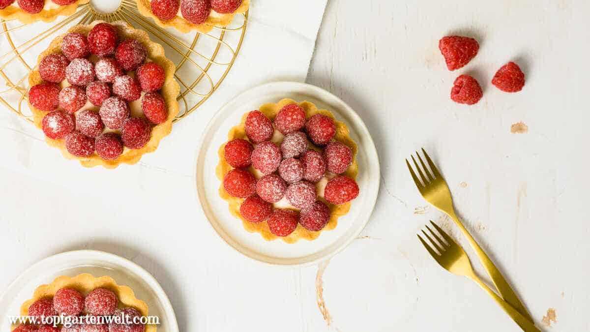 Himbeertörtchen mit Mürbteig und Vanillecreme Rezept - Foodblog Topfgartenwelt