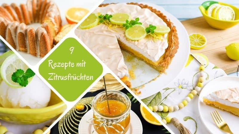 Collage aus Bildern von Rezepten mit Zitrusfrüchten