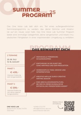 Sommer Programm One Voice Lab