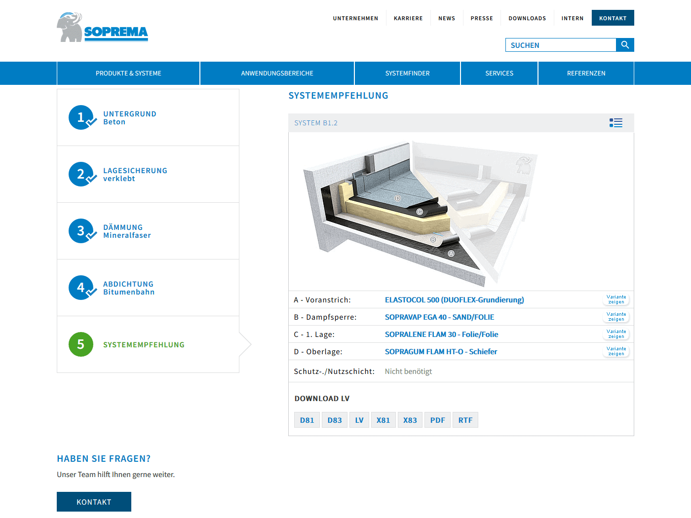 responsive Webdesign Soprema GmbH, Systemfinder