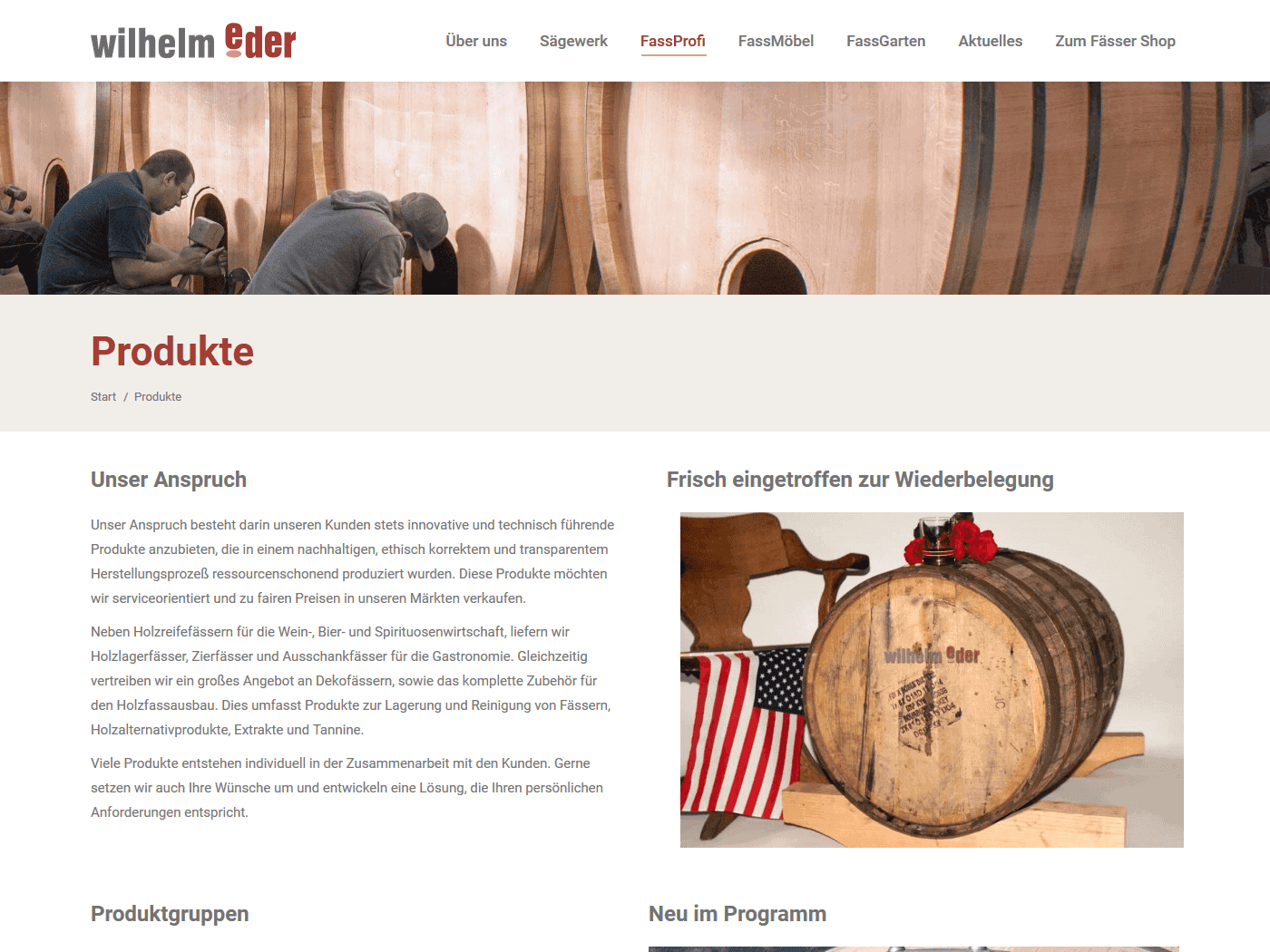 responsive Webdesign Wilhelm Eder GmbH, Fässer