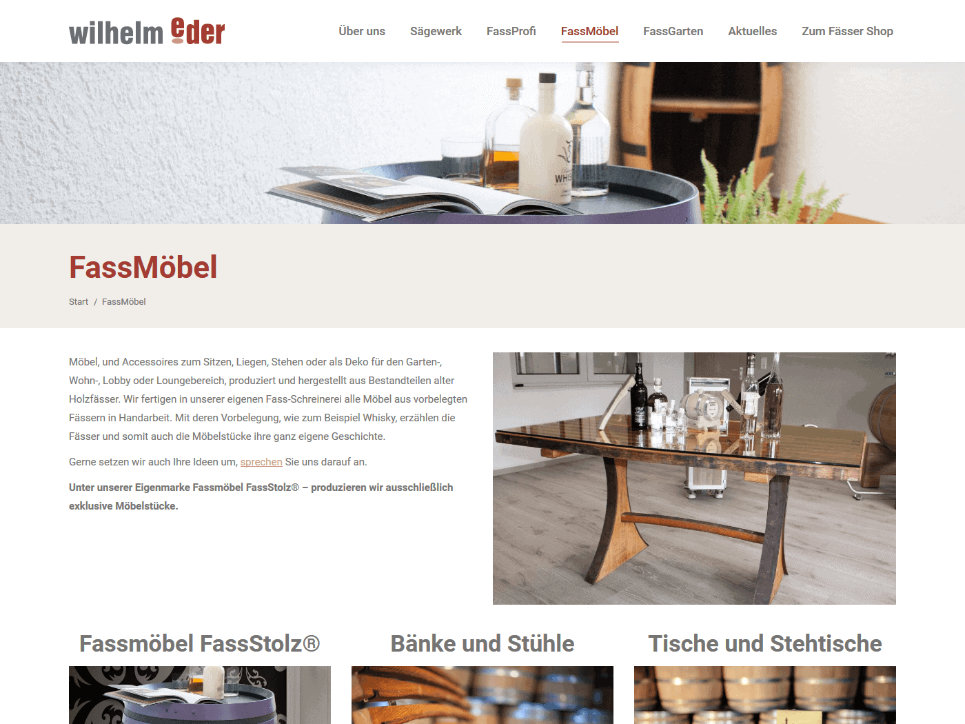 responsive Webdesign Wilhelm Eder GmbH, FassMöbel
