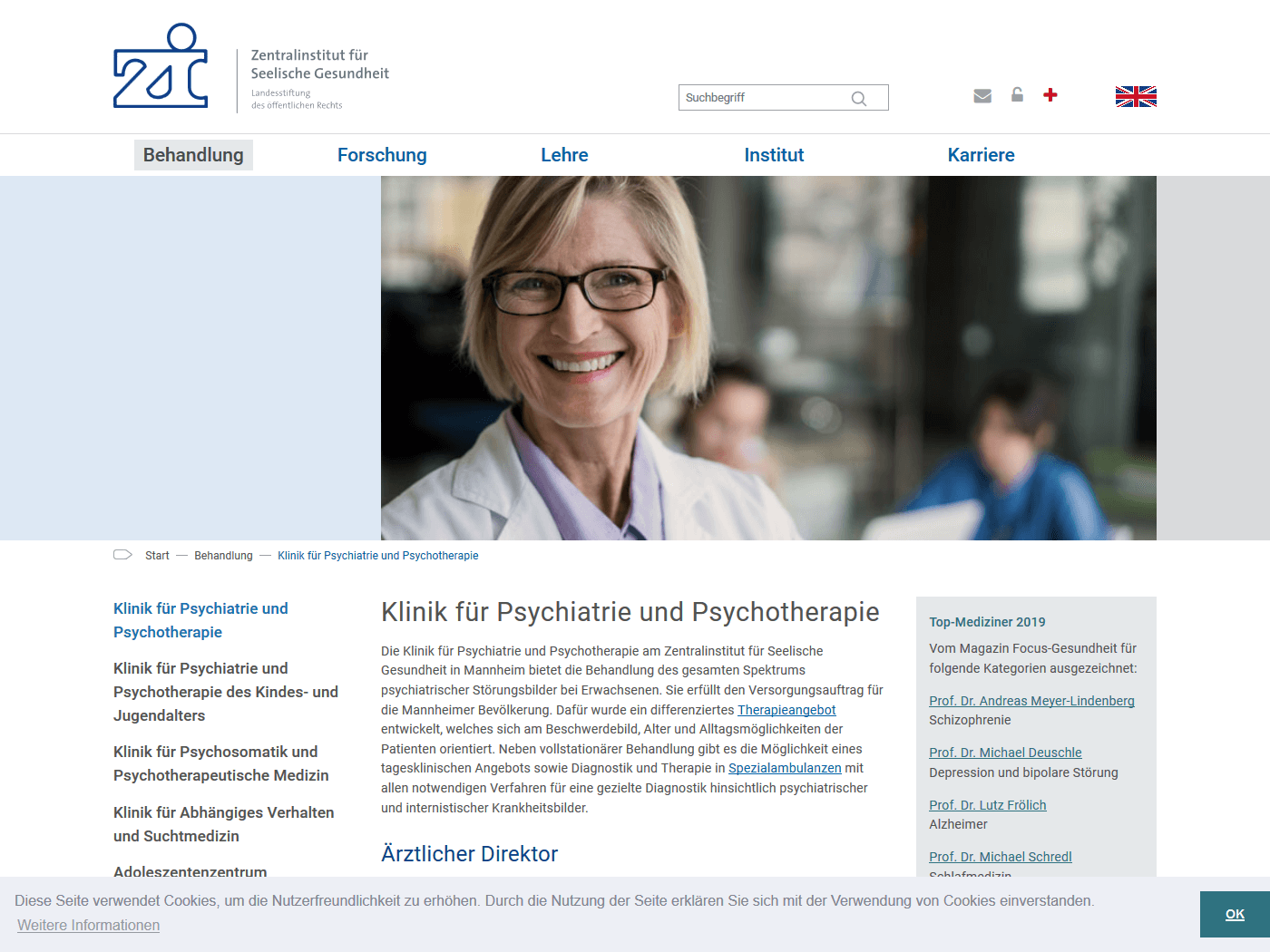 responsive Webdesign ZI Mannheim, Klinik