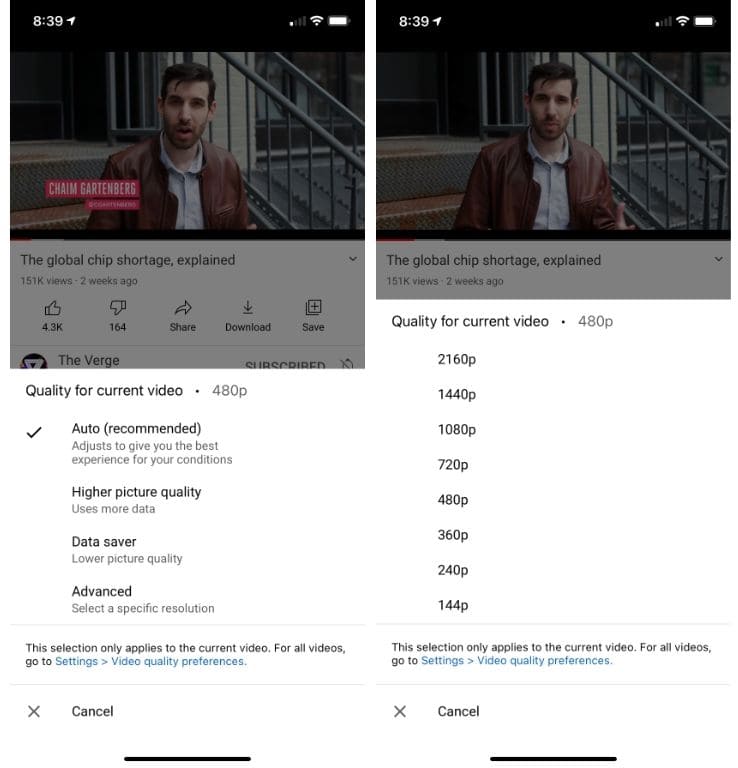 YouTube makes it easier to save on data with new video resolution options