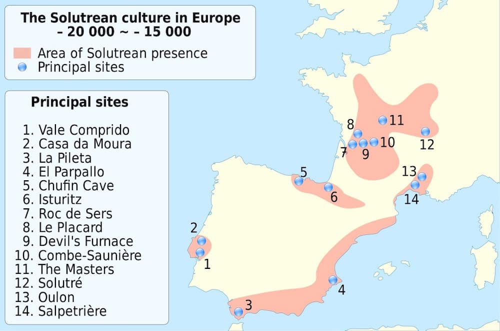 Map Of Solutrean Culture on the Iberia