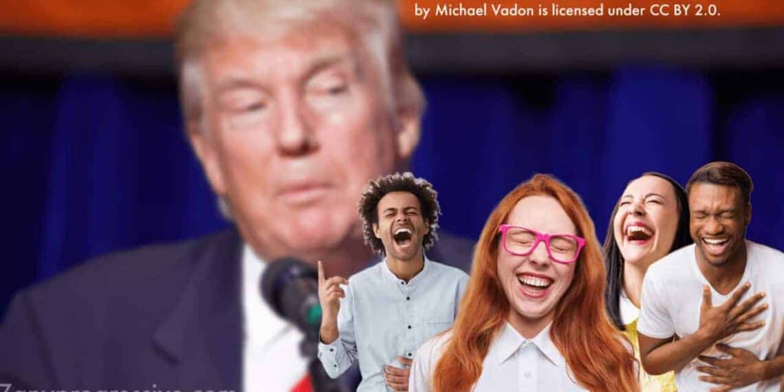 Donald trump refused to testify: trump with people laughing around him