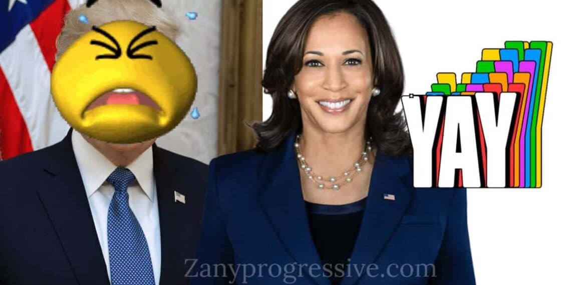 Donald trump crying and kamala harris smiling