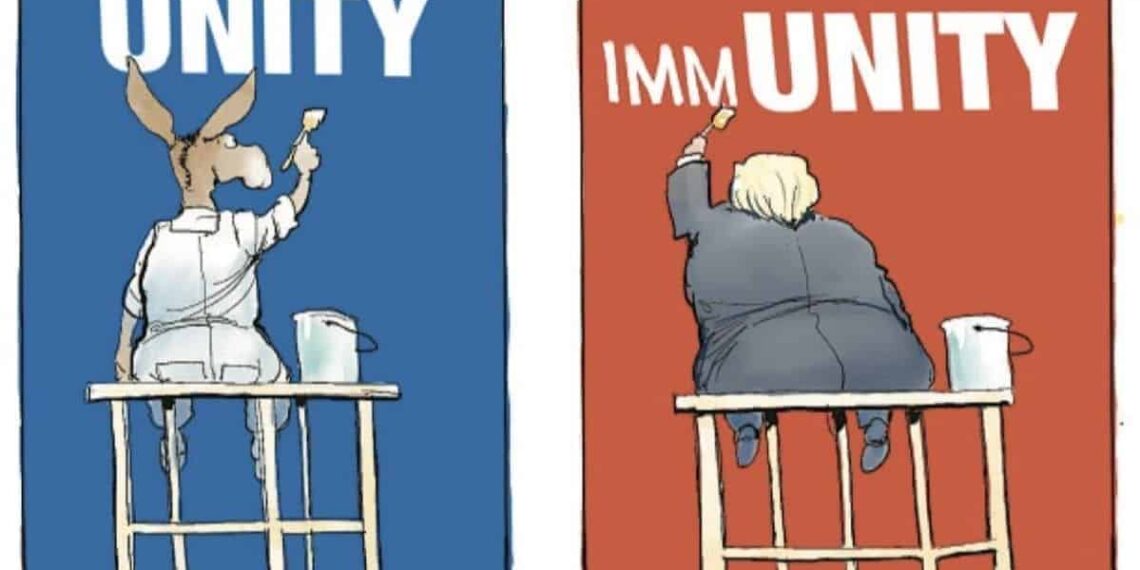Political cartoon about donald trump having immunity