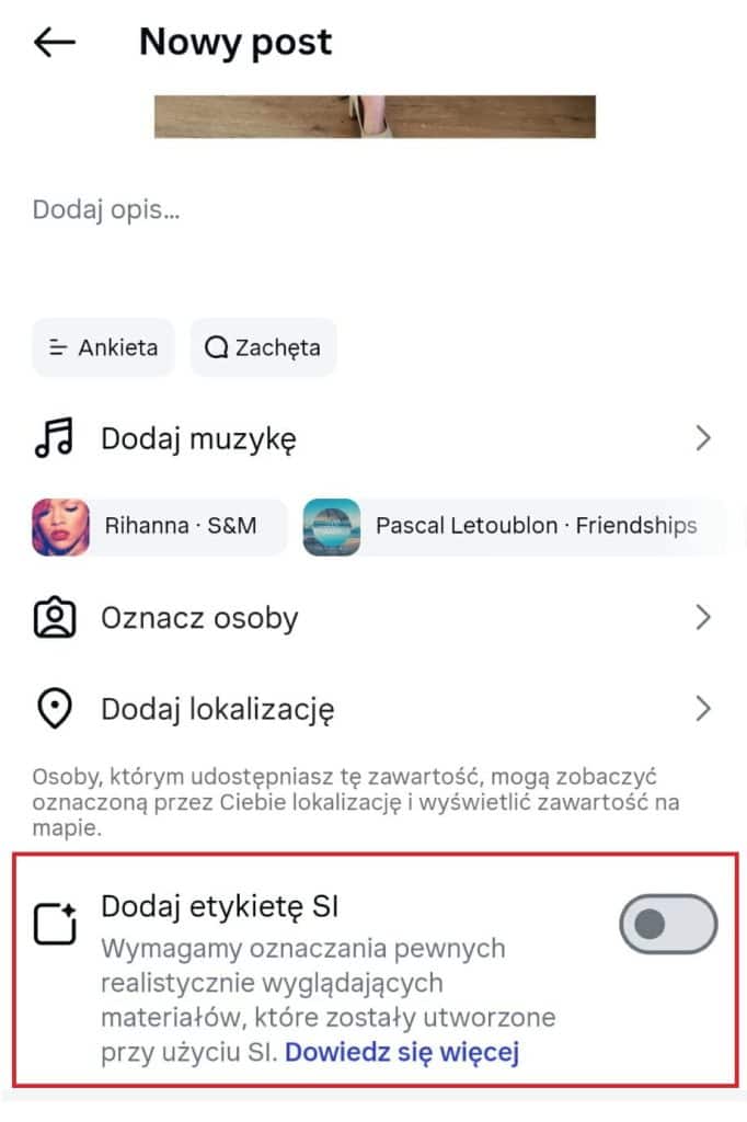 Intagram zdjecja etykieta si