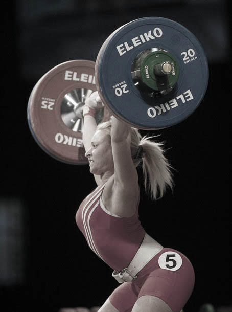 Bulgaria's Kostova competes in the women's 53 kg weightlifting final A competition at the European Weightlifting Championships in Minsk
