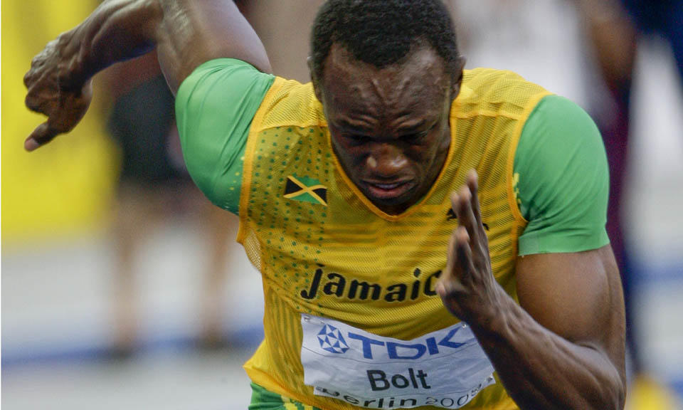 Bolt of Jamaica starts in the men's 200 metres quarter-final heats during the world athletics championships at the Olympic stadium in Berlin