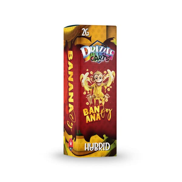 package of drizzle factory banana og vape cartridge