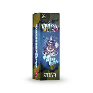 package of a drizzle factory vape cartridge in blueberry cream