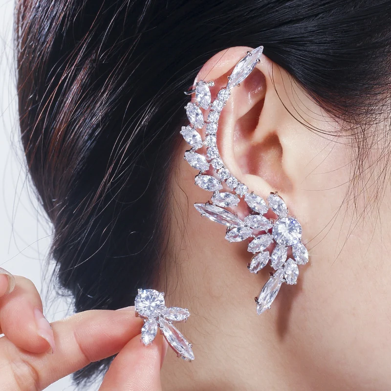 ‘Asymmetrical Sparkly Crystals’ Ear Cuff Stud Earrings