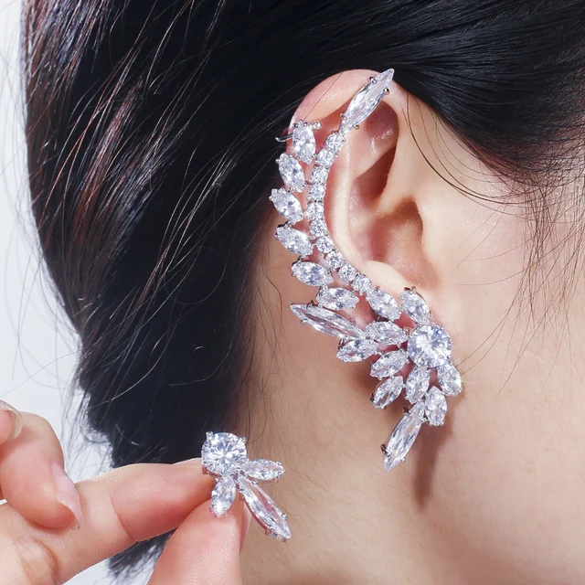 ‘Asymmetrical Sparkly Crystals’ Ear Cuff Stud Earrings