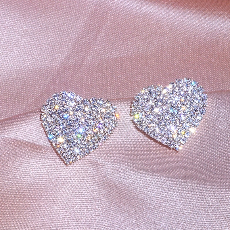 2020 New Design Luxury Crystal Heart Stud Earrings Fashion Big Love Earrings For Woman Romantic Wedding Jewelry Accessories