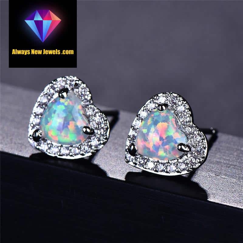 Small White Gold-Filled ‘Opal Heart’ Stud Earrings | 20 Colors