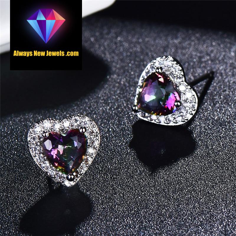 Small White Gold-Filled ‘Opal Heart’ Stud Earrings | 20 Colors