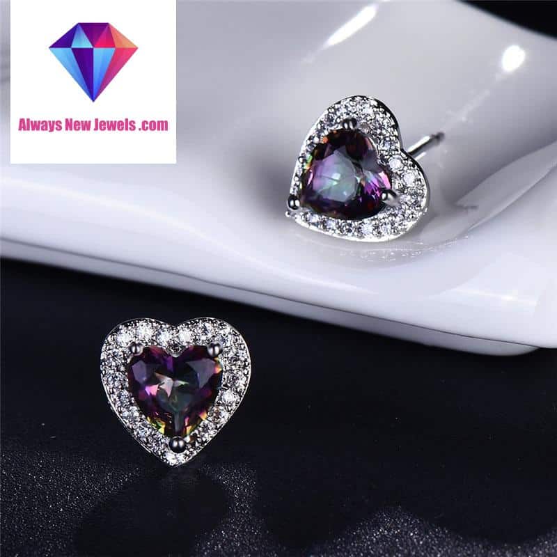 Small White Gold-Filled ‘Opal Heart’ Stud Earrings | 20 Colors