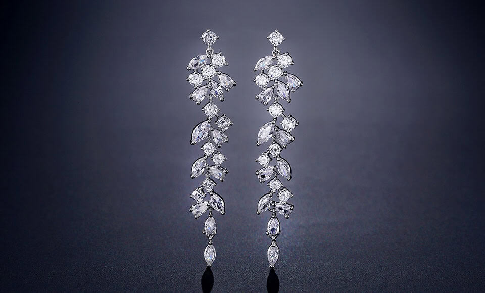 ZAKOL Newest CZ Zirconia Crystal Leaf Long Drop Earrings for Elegant Women Bridal Wedding Jewelry Accessories Gift FSEP2232