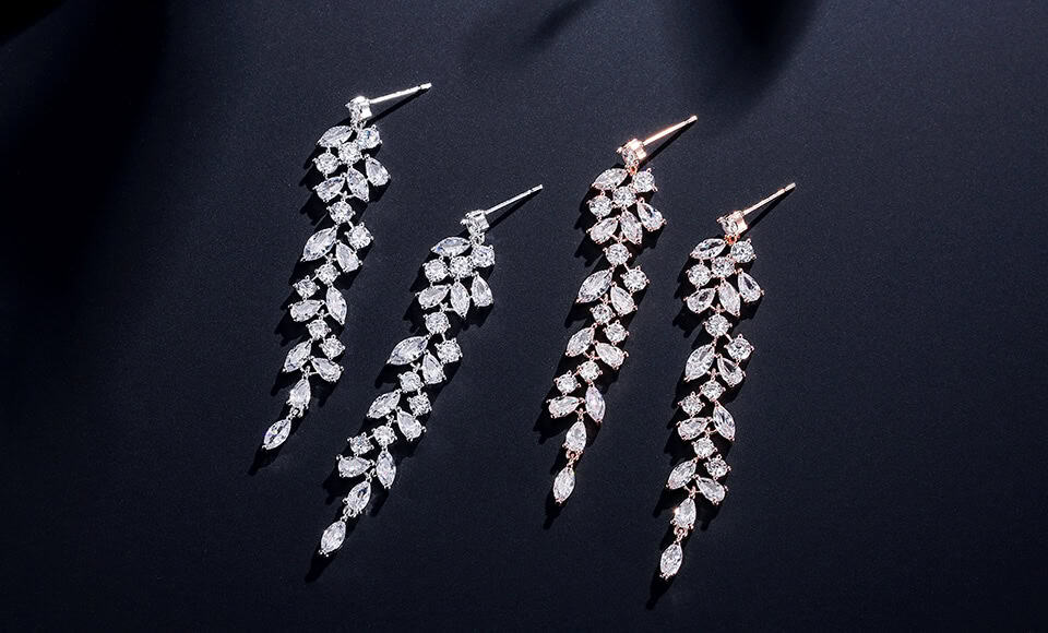Crystal Leaf Long Earrings