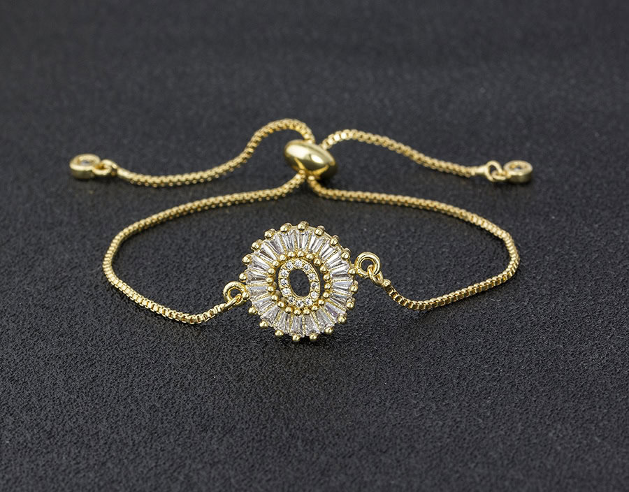 Nidin Hot Sale A-Z Initial Micro Pave Cubic Zircon Letter Charm Chain Bracelets Adjustable For Women Lovers Jewelry Gift Bangle