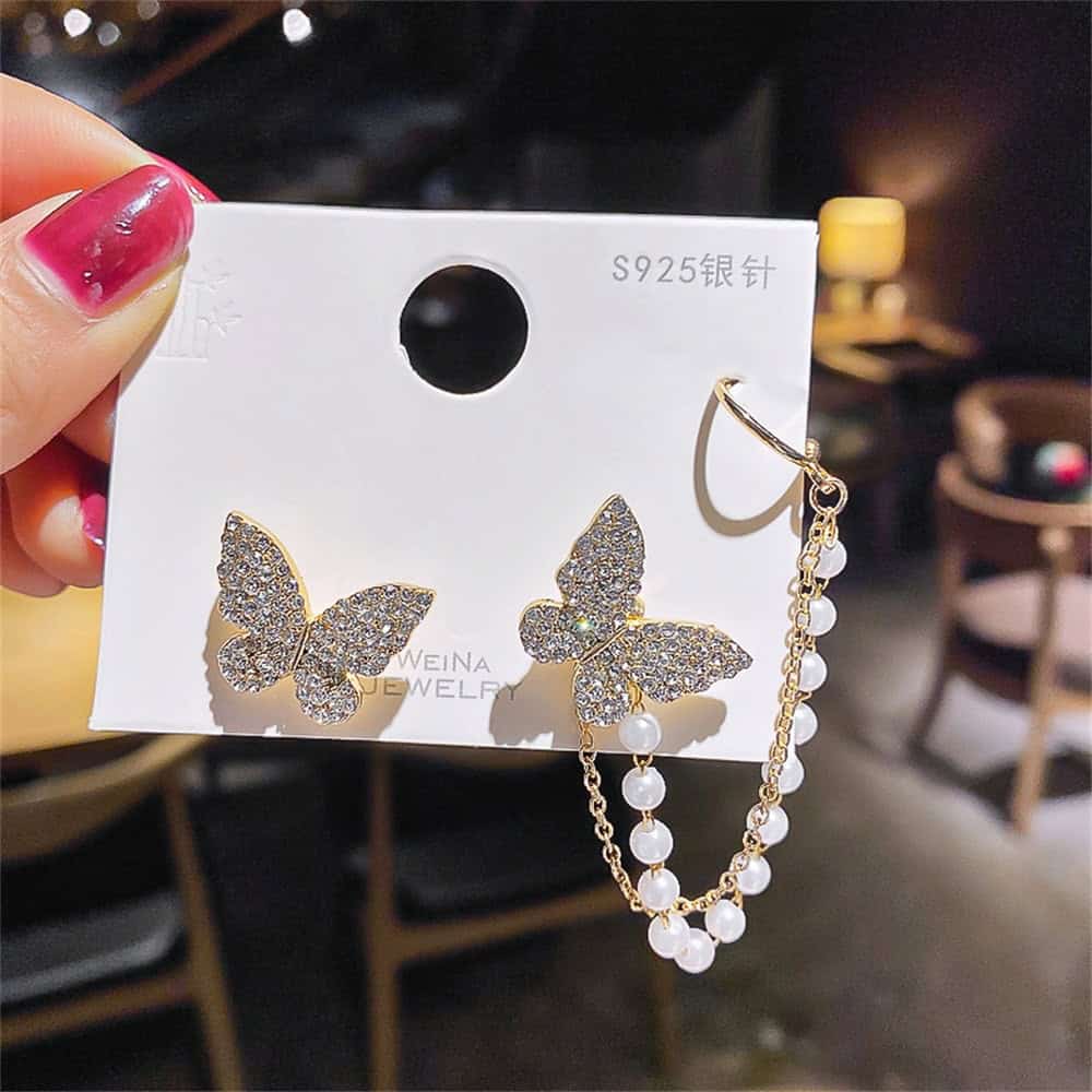 Single Ear “Flying Butterflies” Drop Earrings