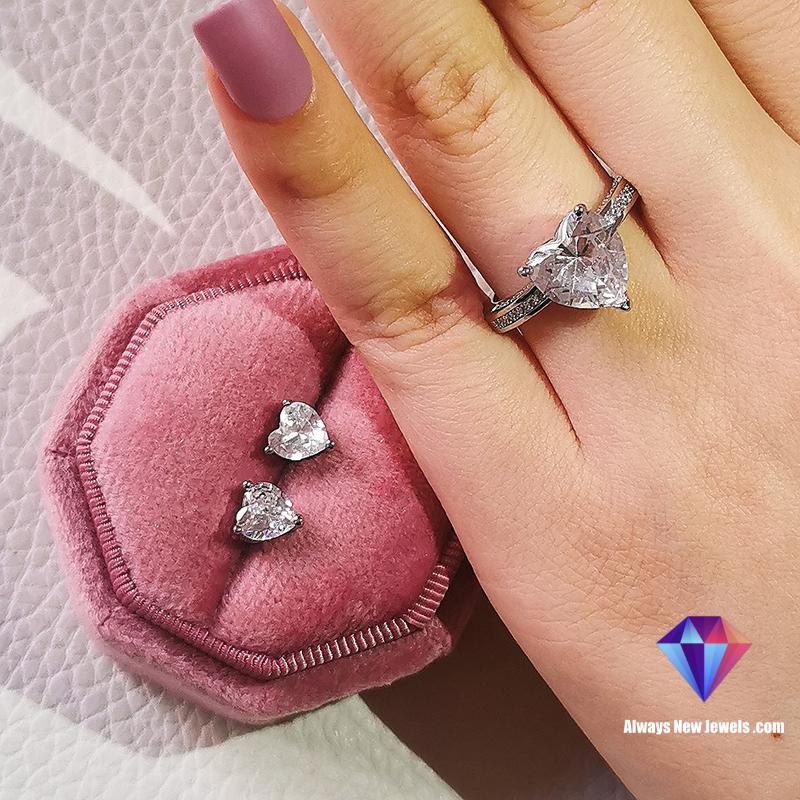 2pcs Pack 925 Sterling Silver Jewelry set halo Engagement ring round stud earring for Wedding gift J4921