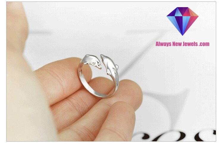 Hot Popular Exquisite Animal 925 Sterling Silver Jewelry Creative Double Dolphin Hypoallergenic Female Opening Rings SR289