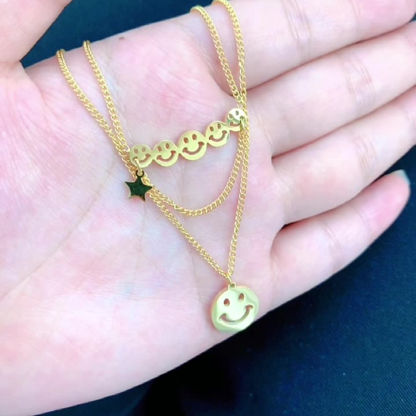 Golden Smiley Vibes Necklace: Shine with Positive Energy