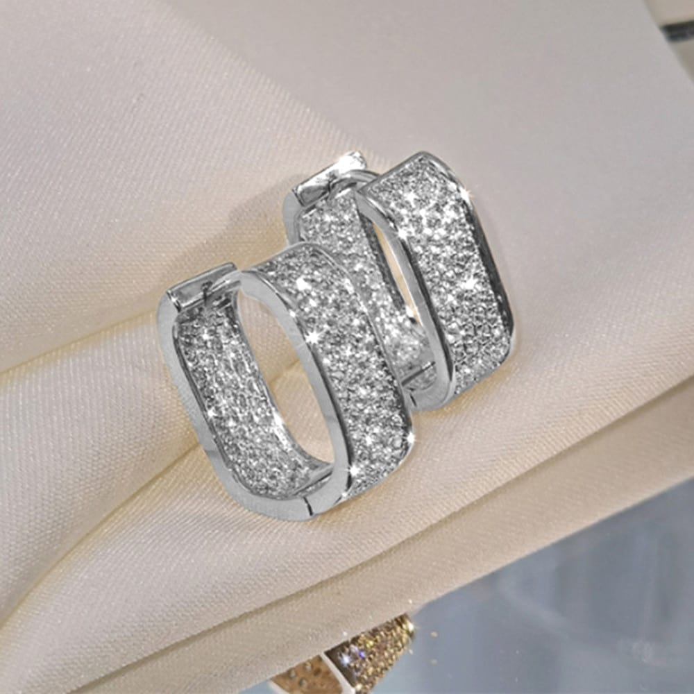 Gold or Silver Round Square Cubic Zirconia Hoop Earrings