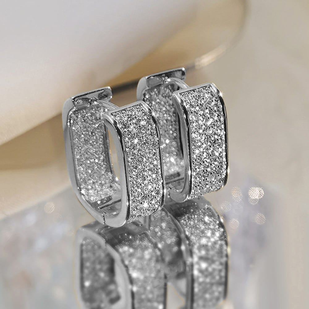Gold or Silver Round Square Cubic Zirconia Hoop Earrings