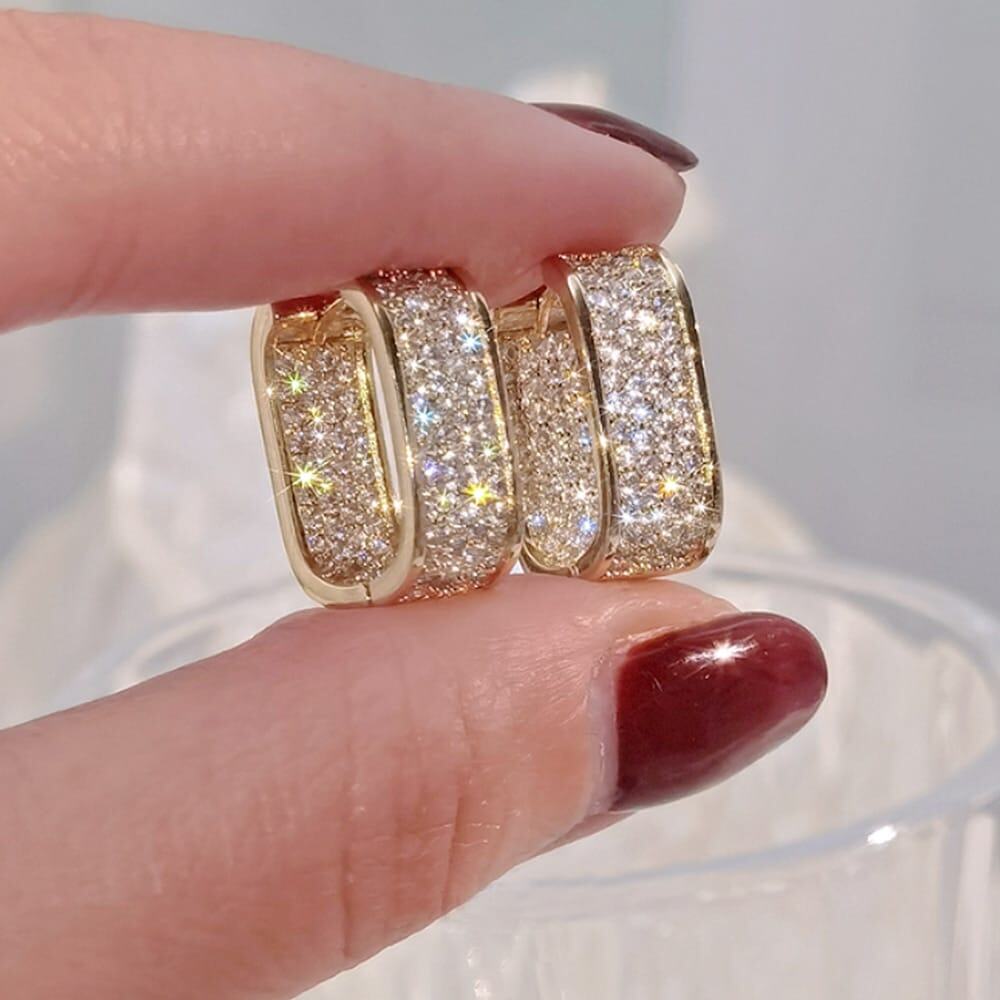Gold or Silver Round Square Cubic Zirconia Hoop Earrings