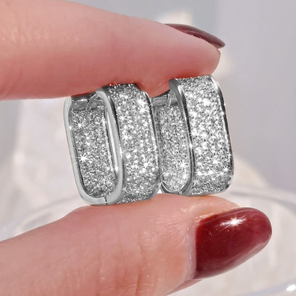 Gold or Silver Round Square Cubic Zirconia Hoop Earrings