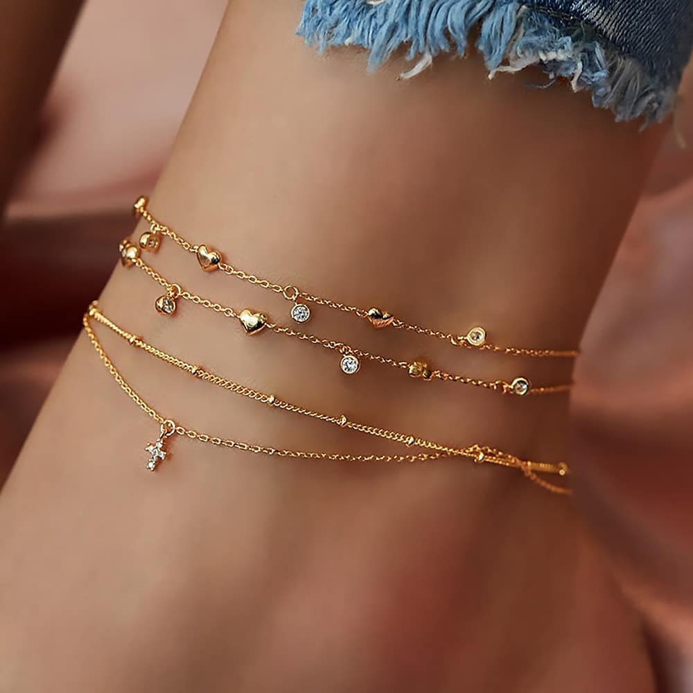 New Arrival 2022. 3 & 4 Levels Chain Ankle Bracelet For Spring, Summer, Fall & Winter Georges Ankle Brass