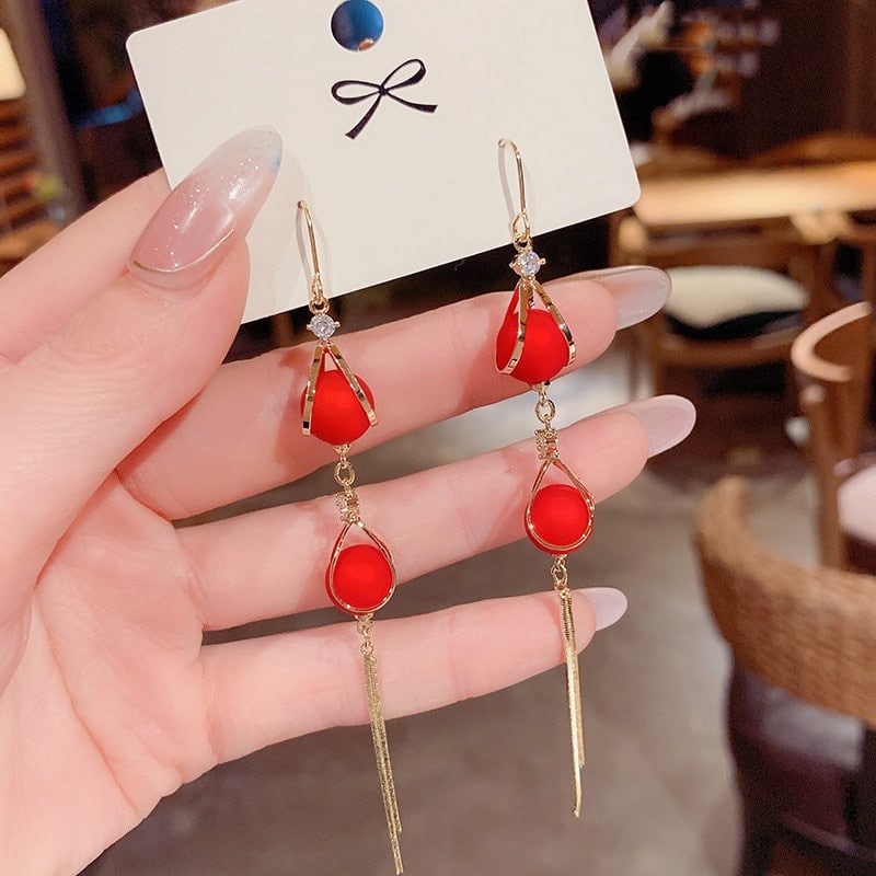 Red and Gold Christmas Drop Earrings