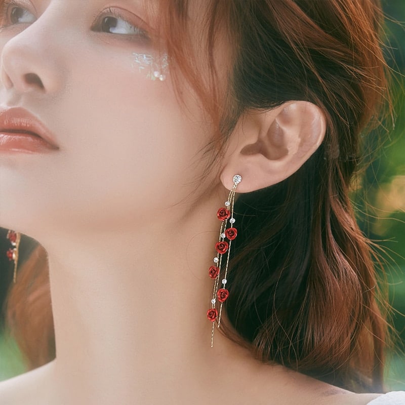 Purple or Red Roses Drop Earrings