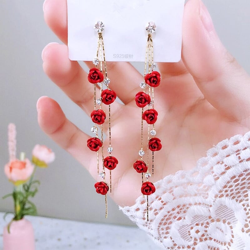 Purple or Red Roses Drop Earrings