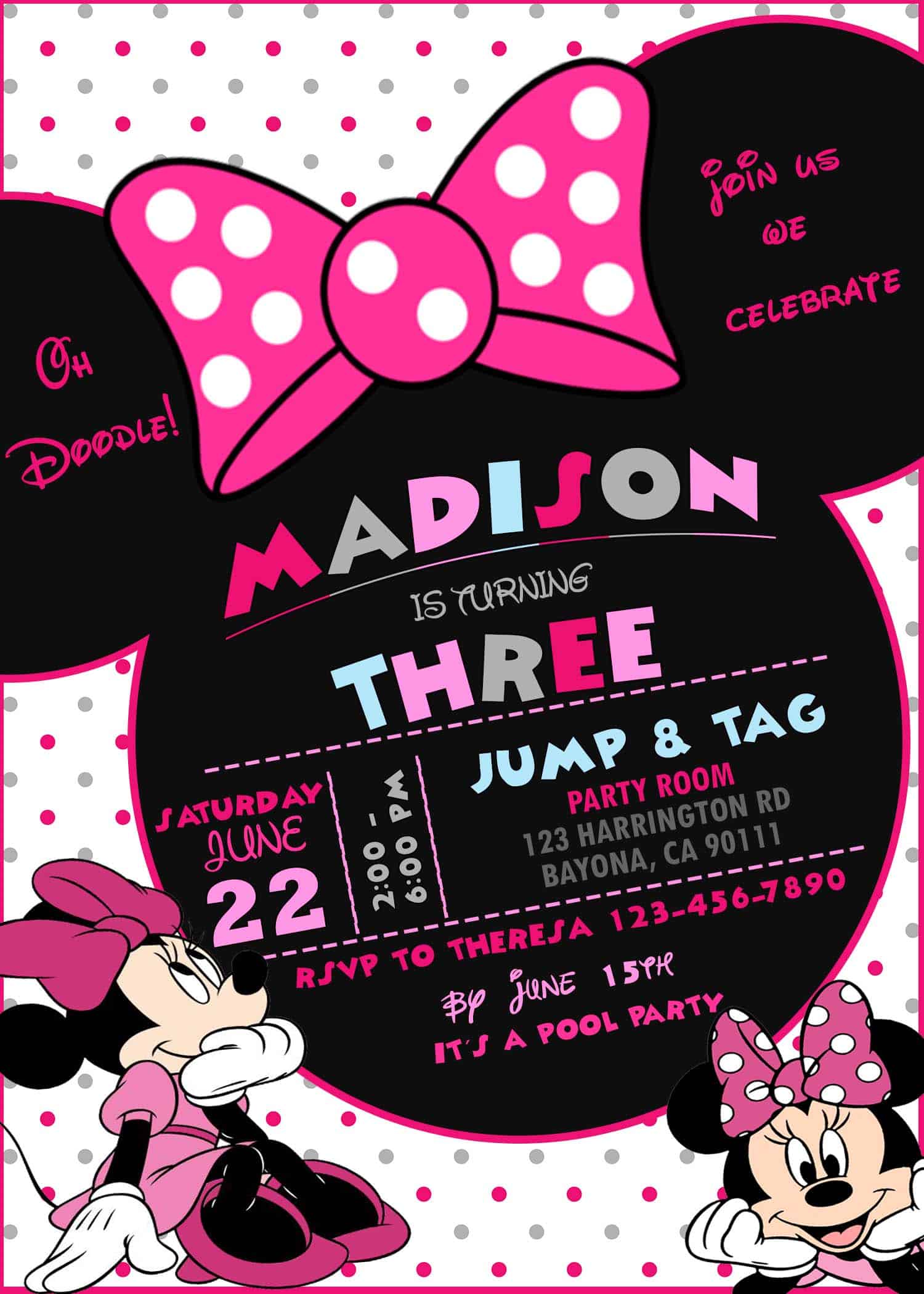 Minnie Mouse Birthday Girl Invitation 2 