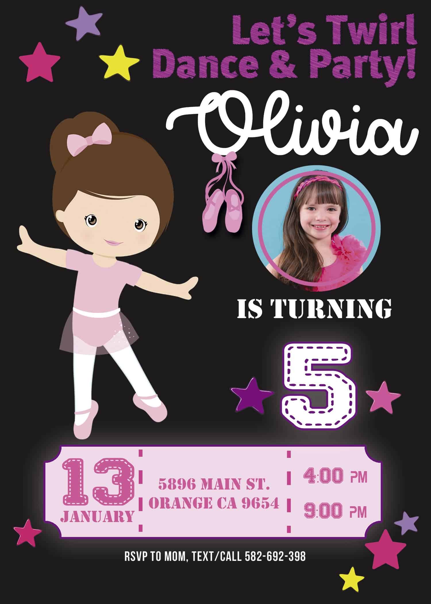 Ballerina Birthday Invitation With Photo Lovely Invite