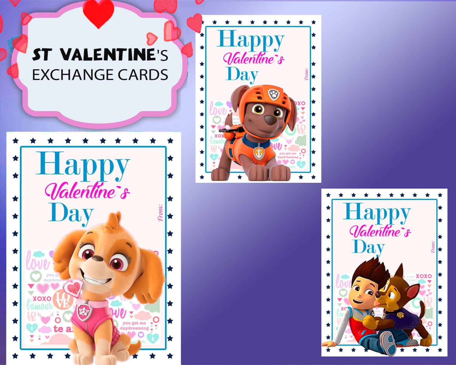 Paw Patrol Valentines Day Cards | Digital and printable