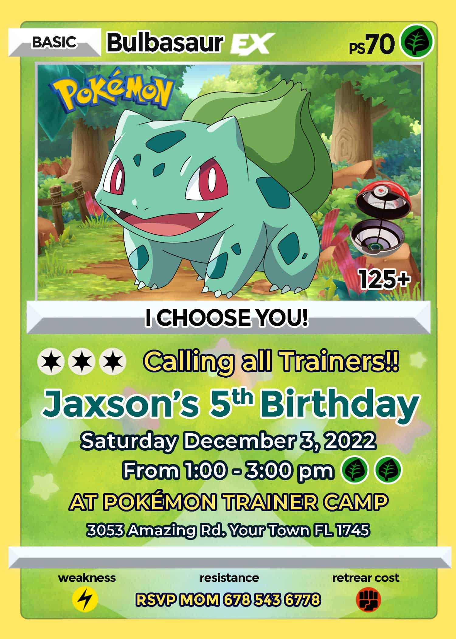 Bulbasaur Birthday Invitation Charming Invite