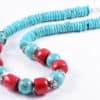 AqBeadsUk Classic Semi-Precious Gemstone Turquoise/Red Coral Beads 19 inch Luxury Handmade Women's Necklace