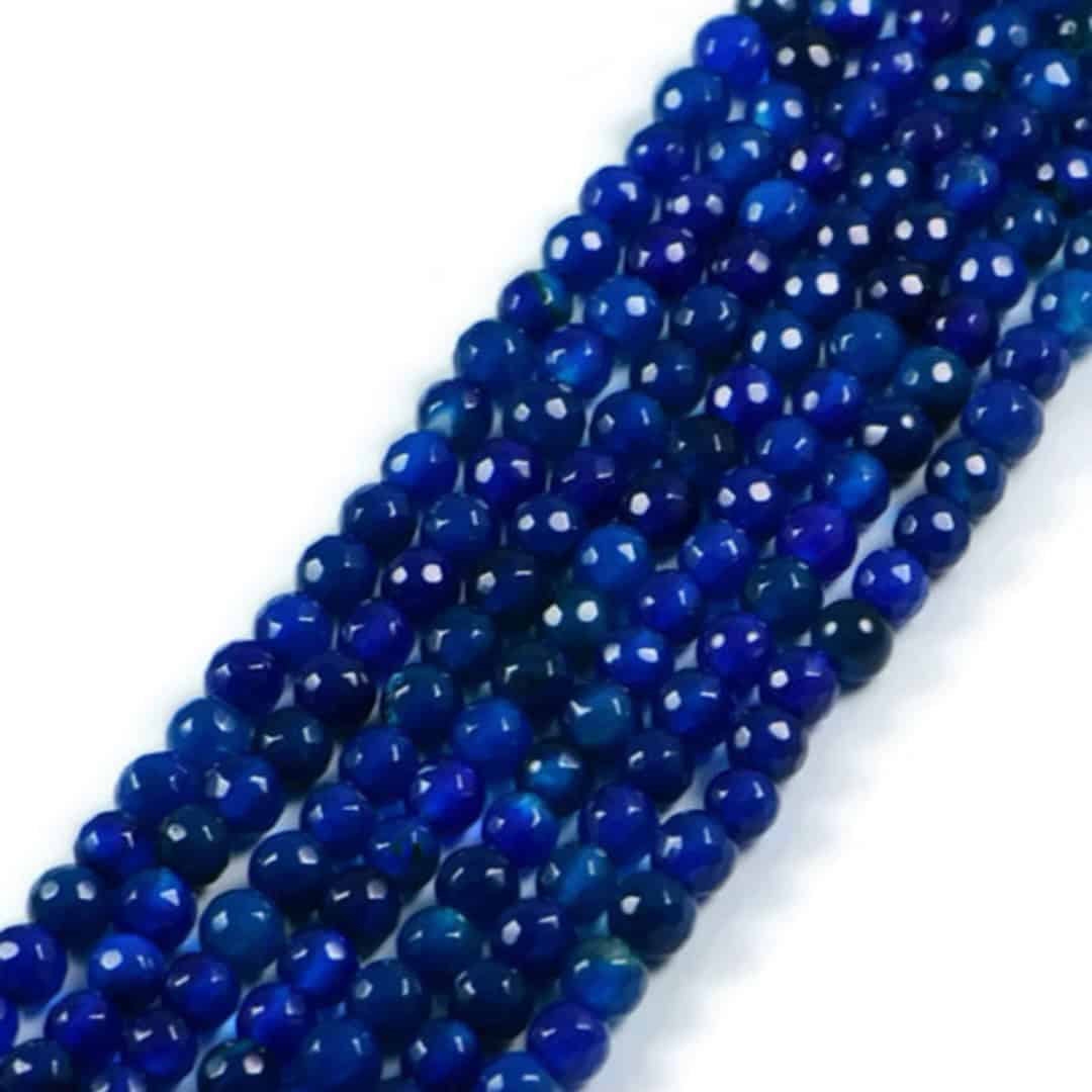 AqBeadsUk Semi-Precious Crystal Energy Stones with Natural Healing Power - Premium Genuine Blue Agate 6mm Faceted Round Gemstone Jewellery Making Beads on 14.5 inch 2 Strands