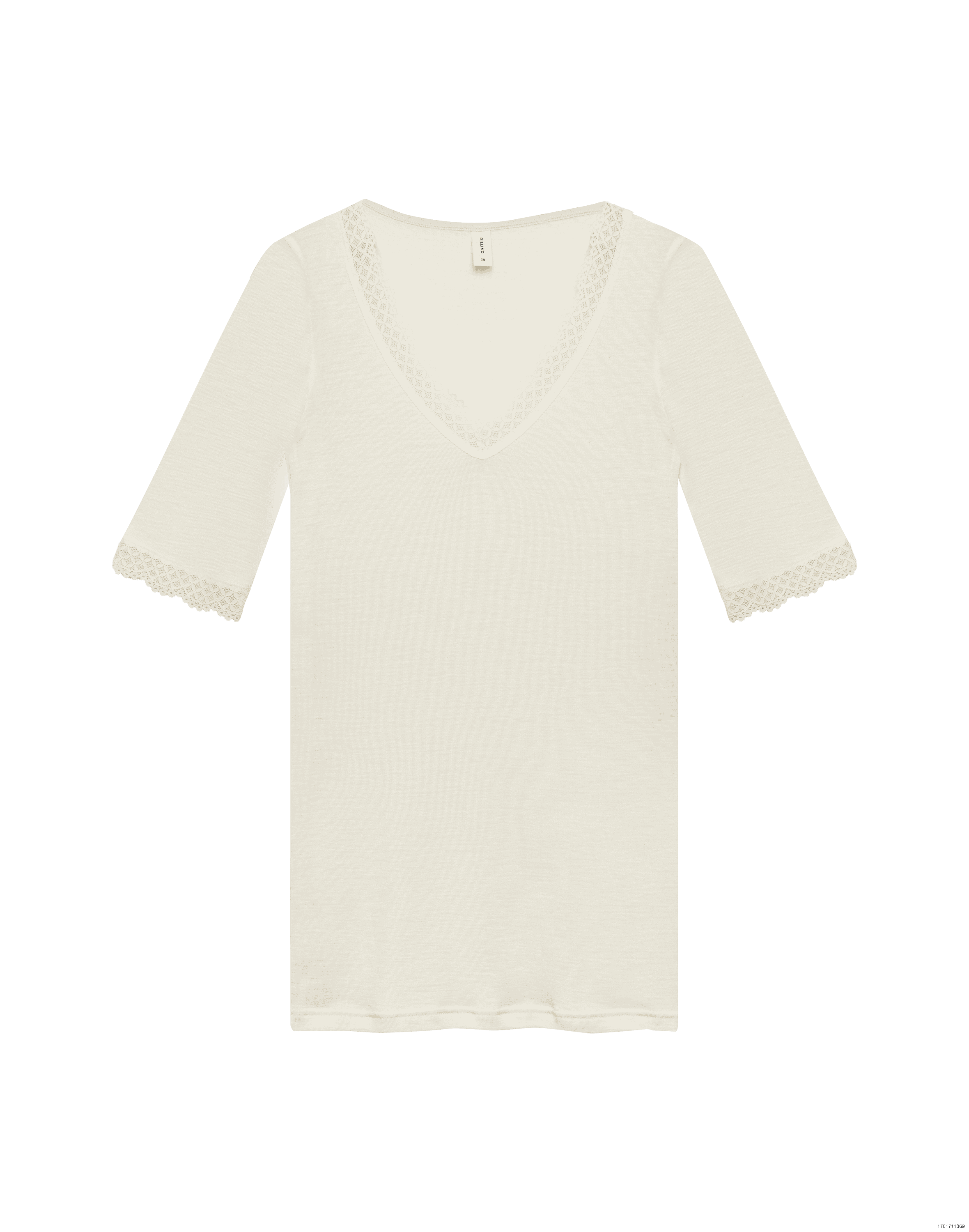 Merinould/silke T-shirt med blondekant til kvinder Merinould/silke T-shirt med blondekant til kvinder