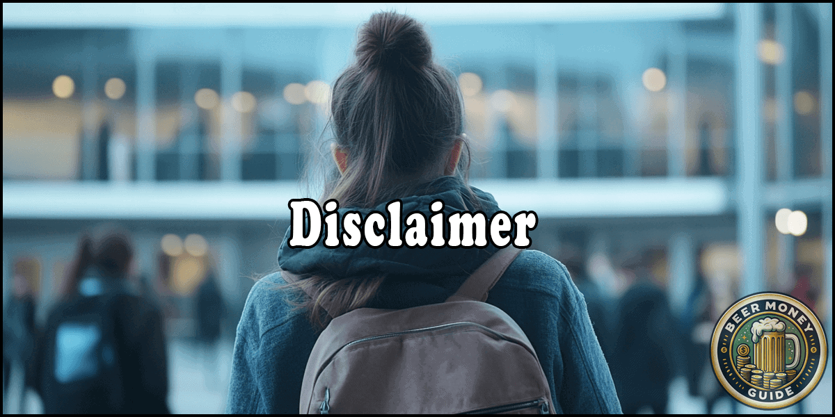 Disclaimer page header image with the Beer Money Guide logo in the corner.
