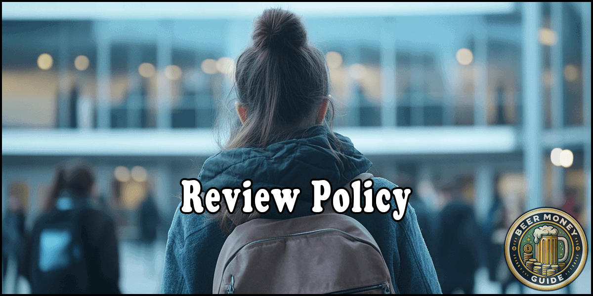 Review Policy page header image with the Beer Money Guide logo in the corner.