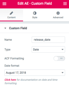 AE- Custom Field Widget